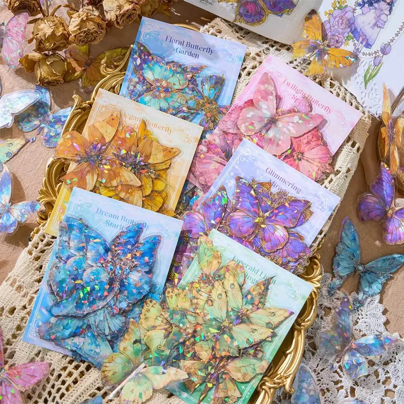 120 Sheets Gold Foil Laser Colorful Butterfly Theme Sticker Pack, DIY Decorative Stickers, DIY Supplies, Creative Decoration, Perfect for Crafts and Gifts
