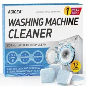 Washing Machine Cleaner Degreaser 12 Bottles, Deep Cleaning Tablets for Front and Top Load Washers, Eco-Friendly Deodorizer, 12 Months Supply, Deep Cleaning Descaler
