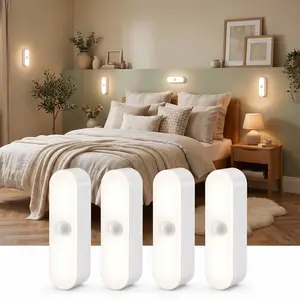 4 Packs PIR Motion Sensor LED Night Light, USB Rechargeable Battery Powered, Waterproof Magnetic Stick On Design, Auto On Off Dusk to Dawn, Cordless Portable Wall Light for Shower Bathroom Home Indoor Use bedroom Personalized