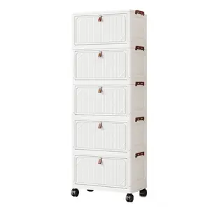 New Multi-tier Stackable Transparent Door Storage Cabinet with Roller Foldable Plastic Storage Drawer, Space-Saving Wardrobe Storage Supplies, Suitable for Kitchen, Bedroom, Bathroom, Stackable Drawers, Modern Storage Cabinet