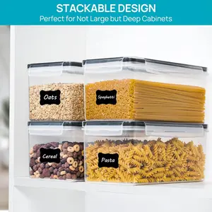 Airtight Food Storage Containers with Lids 4PCS Set 3.2L, Plastic Spaghetti Canisters for Pasta organizer, BPA Free Air Tight Kitchen Pantry Organization