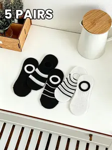 5 Pairs Invisible Mesh Socks, Breathable Knit Texture, High Elasticity Lycra, Silicone Heel Grip, Ideal for Summer Shoes