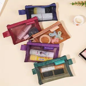 5pcs  Minimalist Nylon Mesh Cosmetic Pouches, Travel Organizer Clutches, Hand Washable Lightweight Makeup Bags for Women Storage Bag Zipper Coin Wallet Transparent Mini Bag, Handheld Cosmetic Pouch, Travel Essentials, Cosmetics Organizer