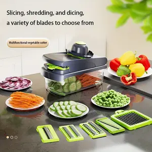 15-in-1 Electric Vegetable Chopper & Slicer, 8 Razor Sharp Blades, 1.5L Container, Durable ABS Plastic Kitchen Utensil with Cable for Onion Salad & Waffle Fries, Cabbage Chopping, Fathers Day Gift, Vegetable Slicer Cheese Cutting Grater Cutting