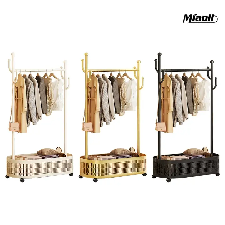 MiAoLi Multifunctional coat rack with storage basket 360° movable rotation｜Bedroom and living room storage artifact｜Hanging clothes/hats/bags/scarves｜Space-saving and stylish home｜Home essential