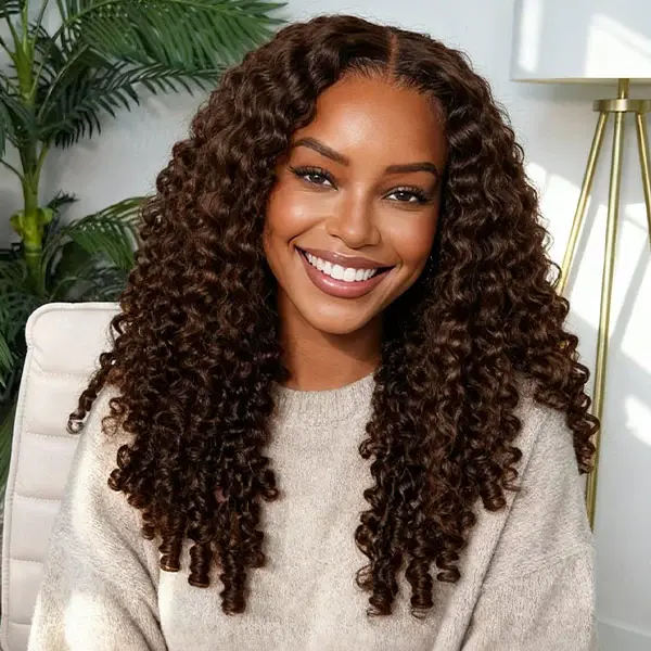 Luxury Wear Go 13x6 Chocolate Brown Burmese Curly Glueless Wig HD Lace Front Wig With Invisi Draw-strings