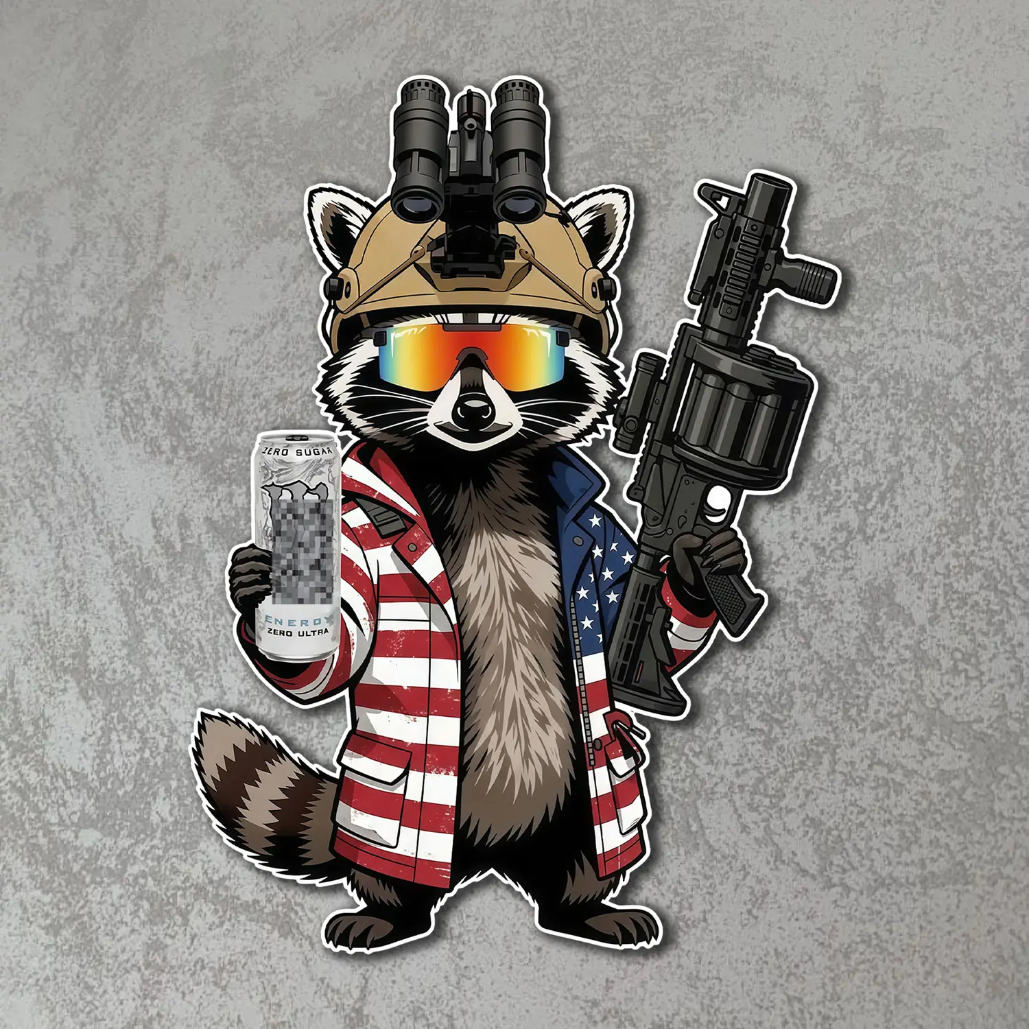 Tactical Trash Panda Raccoon Sticker, Waterproof Vinyl Decal, Durable Outdoor Laptop Cup Sticker, Weather Resistant Design
