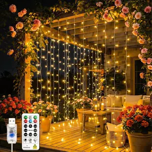 Curtain Light for Bedroom, 200LED 6.6x6.6ft Warm White Window Wall Hanging Fairy Curtain String Light, 8 Modes Remote Fairy String Lights Indoor for Wedding Party Home Garden Decorations