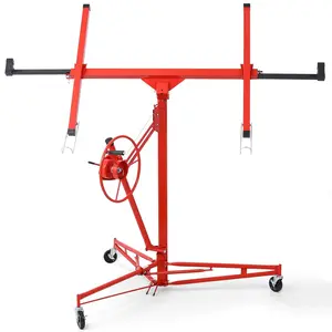 Red Steel Drywall Jack Lifter 11FT/13FT/16FT Drywall Lift Panel Hoist 150lbs Capacity with Brake Winch Adjustable 4-11FT Foldable for Home & Commercial Drywall Installation