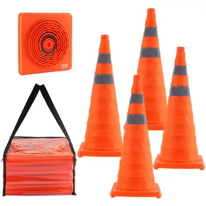 VEVOR Safety Cones, TikTokShopBlackFriday, 4 Pack 28 inch Collapsible Traffic Cones, Construction Cones with Reflective Collars, Wide Base and A Storage Bag, for Traffic Control, Driving Training, Parking Lots