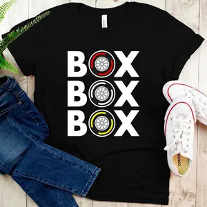 Box Box Box F1 Tyre Compound White Text Design T-Shirt