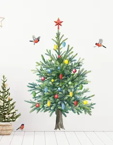 Funny Christmas Tree Wall Sticker Set 3PCS Self Adhesive Waterproof Festive Design Easy Apply Remove Perfect Gift for Warm Christmas Atmosphere