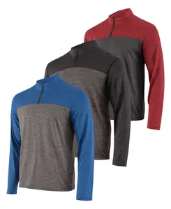 Real Essentials 3 Pack: Men's Dry-Fit Active Quarter Zip Long Sleeve Athletic Performance Pullover (Available In Big & Tall)
