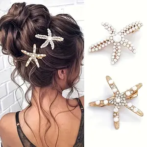 [Starfish Hair Clips] A Set of 2 Sweet Starfish Hair Clips Adorned with Faux Pearls, Suitable for Weddings, Dates, Vacations, And Everyday Wear, Elegant Hair Accessories for Women.