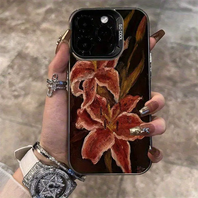 Lily Flower Oil Painting Laser-Designed Protective Cellphone Casing, Easy to Install and Disassemble Accessories for iPhone 11, XS, 12-16 (Mini/Plus/Pro Max) - Ideal Christmas, Birthday Gifts for Partners