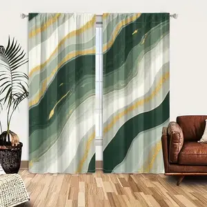 2 pieces of high-definition digital dark green sage abstract print curtains, made of polyester with semi-transparency, machine washable, suitable for bedrooms, living rooms and home decoration as curtains.