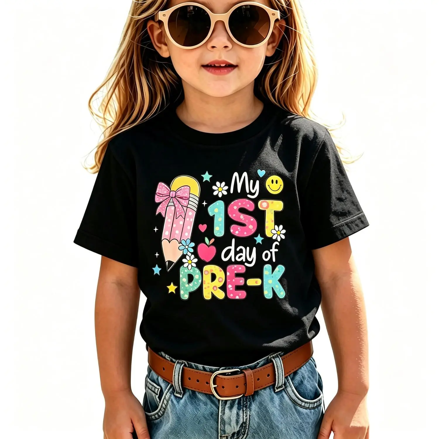 Kids Back to School Pre-K Graphic Cotton T-shirt First Day of School Outfit Short Sleeve T-shirt for Girls