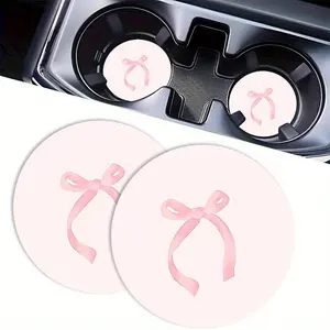 2pcs Pink Bow Car Coasters - Non-Slip, Absorbent Rubber Cup Holders for Car Interior, Cup Holders for Car, Car Cup Holders, Car Cup Holders with Bow, Girly Car Accessories, Car Interior Accessories Girls
