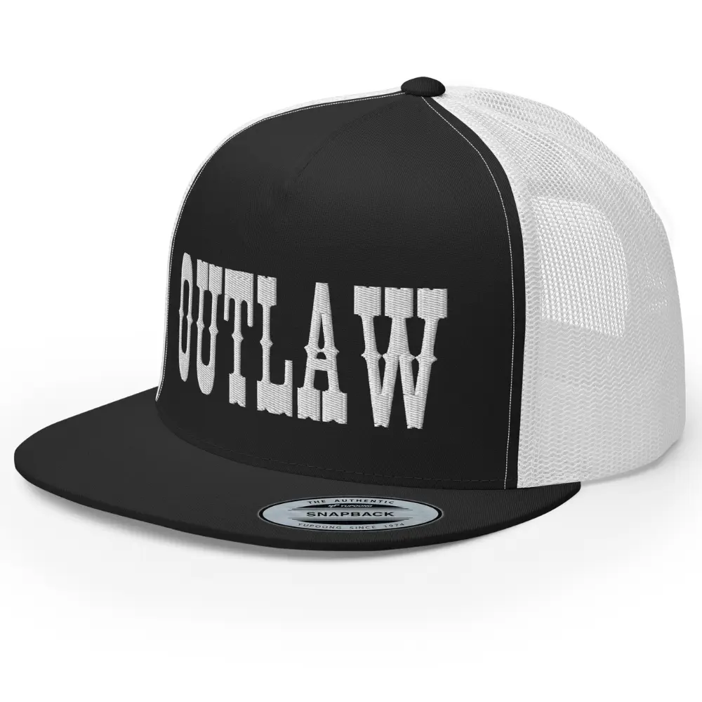 RIVEMUG Western Outlaw Trucker Hat Flat Bill High Crown Adjustable Cowboy Rodeo Cap