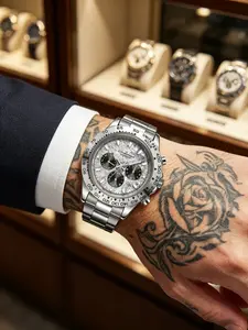 Men's Sport Timer Watch, Three-Hand Multifunctional Dial, Stainless Steel Strap, Mechanical Movement, mechanical watches, High Waterproof, High Quality Watches, Waterproof Wrist Watch, Business & Sports