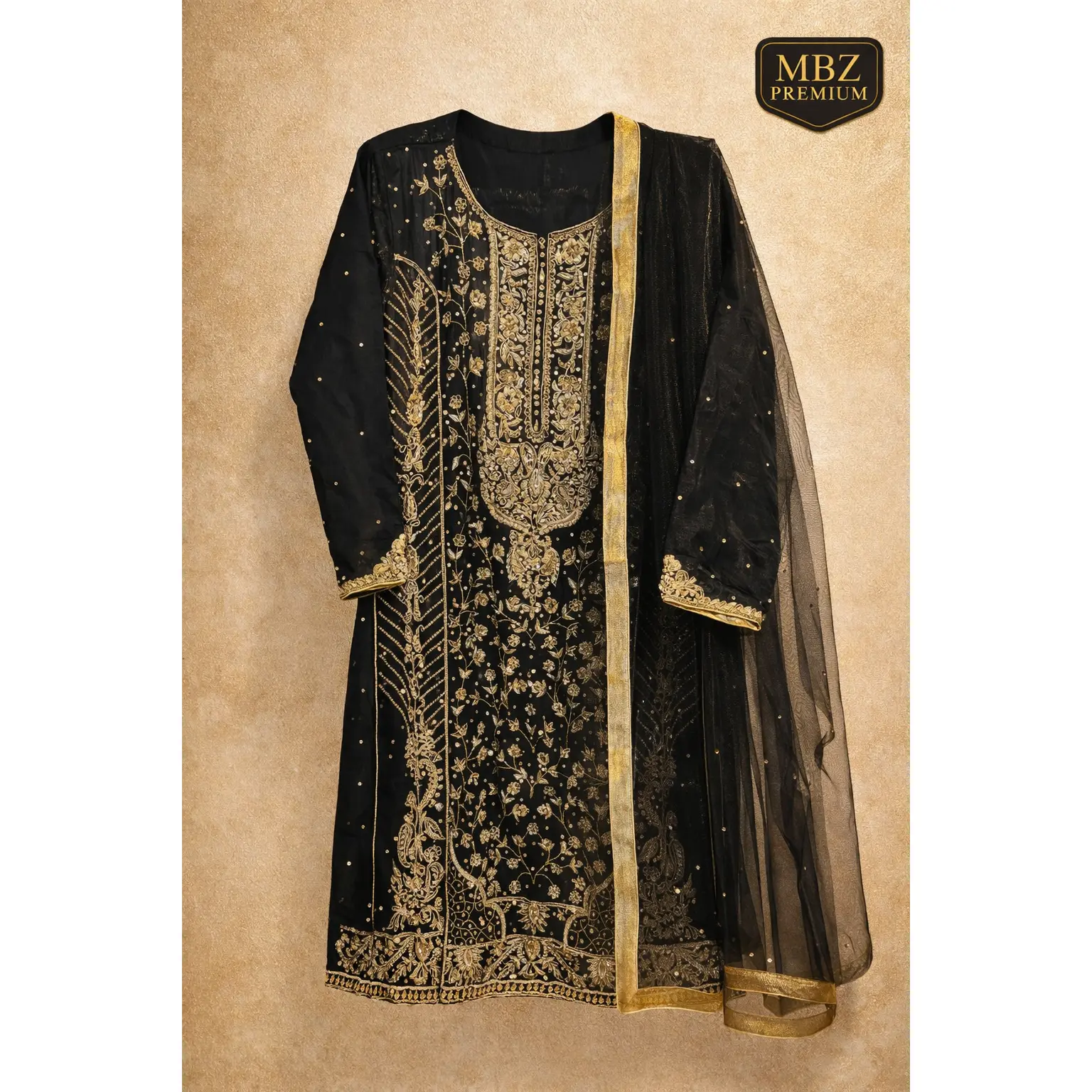 Elegant Black & Gold Embroidered Suit – Premium Edition