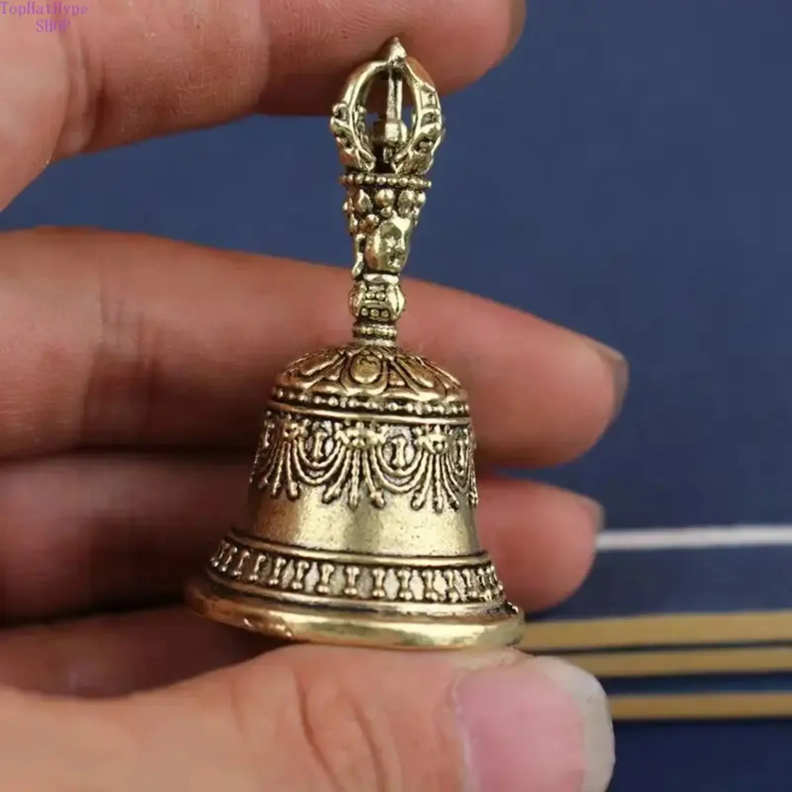 Handcrafted Carved Bronze Hand Bell with Handle, Soothing Sound Healing Hand Shaker Bell, Vintage Style Decorative Bell, Perfect for Weddings, Church, Schools, Festive Celebrations & Spiritual Meditation Use