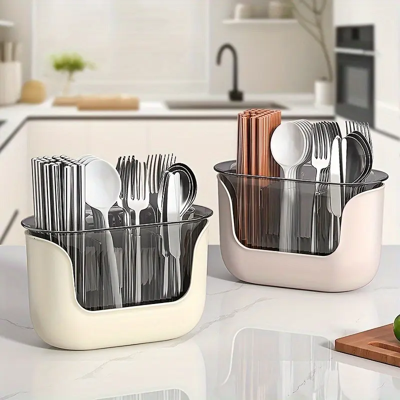 Chopstick holder storage box, kitchen countertop, spoon, tableware, drainage rack, partitioned chopstick cage, tableware storage