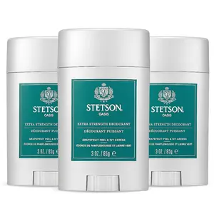 STETSON Men's Extra Strength Deodorant Stick - 3 oz Gel Deodorant for Grooming Kit - Aluminum-Free & Paraben-Free - Oasis Scent - 3 Pack