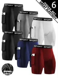 6-Pack Men’s Compression Trunks, Quick Dry Performance Sports Underwear Shorts with Pockets, High Stretch Polyester Elastane Athletic Trunks for Gym Workouts, Fitness Training, Sports Activities & Everyday Comfortable Wear