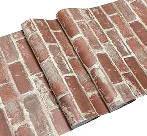 Red Brick Peel & Stick Wallpaper, Self-Adhesive Removable Waterproof Wall Decor Vinyl Roll for Home & Furniture (17.5"x118")