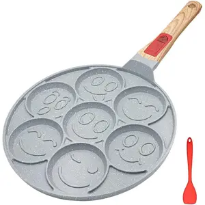 Ceramic Pancake Pan Induction, Nonstick Pancake Griddle with Detachable Handle, 7 Hole Smiley  Pancake Maker
