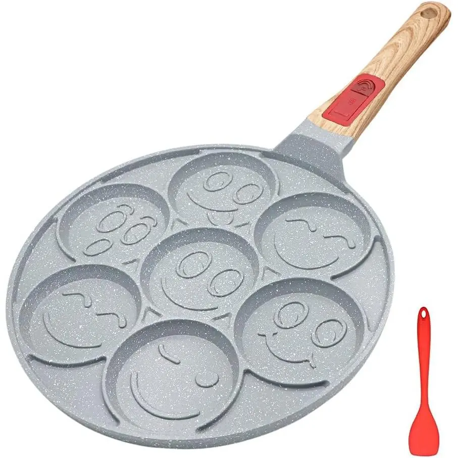 Ceramic Pancake Pan Induction, Nonstick Pancake Griddle with Detachable Handle, 7 Hole Smiley  Pancake Maker