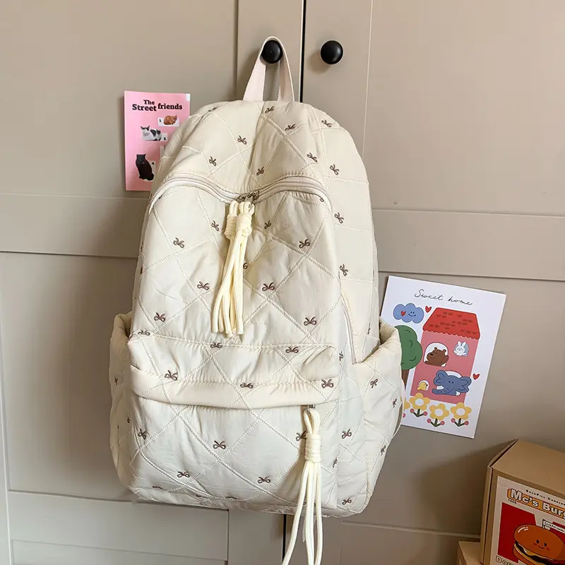 Fashion Backpack for Women, Cute Korean Style School Bag with Bow Embroidery, Large Capacity Everyday Daypack for Campus Life, Everyday Backpack