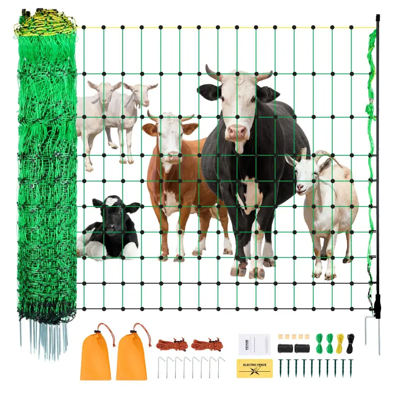 【Summerfinds】VEVOR Electric Fence Netting Kit, 50in H x 164ft L Portable Mesh Fencing with Posts, Stakes & Enclosure Accessories, for Goats [DealsForYouDays]