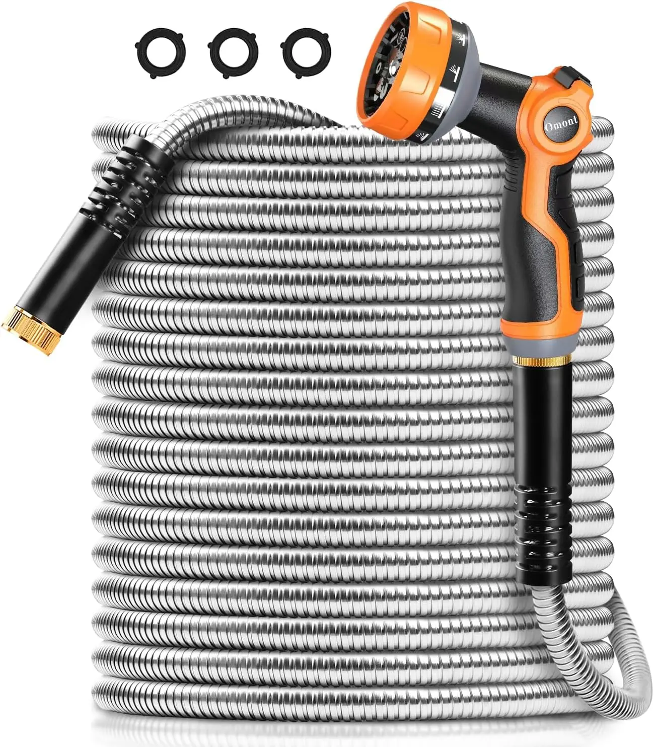 IRONFIX Smart Metal Garden Hose (50ft/100ft) - Heavy Duty Stainless Steel, 10 Functional Nozzles, Anti-Kink, Lightweight, Flexible, Leakproof Gaskets, Easy to Use & Store, All Seasons Outdoor Lawn Watering Accessory