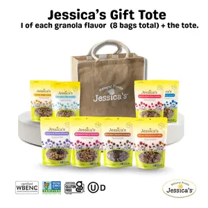 Jessica’s Gift Tote + 1 of each granola flavor  (8 bags total)  11 oz. bag | Gluten-Free | Non-GMO | Natural Snack | No artificial flavors or preservatives | Contain real ingredients Sugar