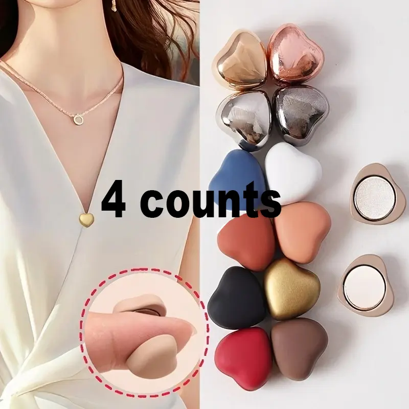Fashion Multi-Color Heart-Shaped Shirt Collar Magnetic Buttons, No Sewing, Detachable Adjustable Clips for Sleeves, Pants, Scarf Fixation, Brooch Pins