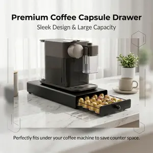 Stylish coffee capsule drawer, large-capacity under-coffee machine storage box, suitable for Nespresso coffee capsules, saving kitchen countertop and coffee bar space.