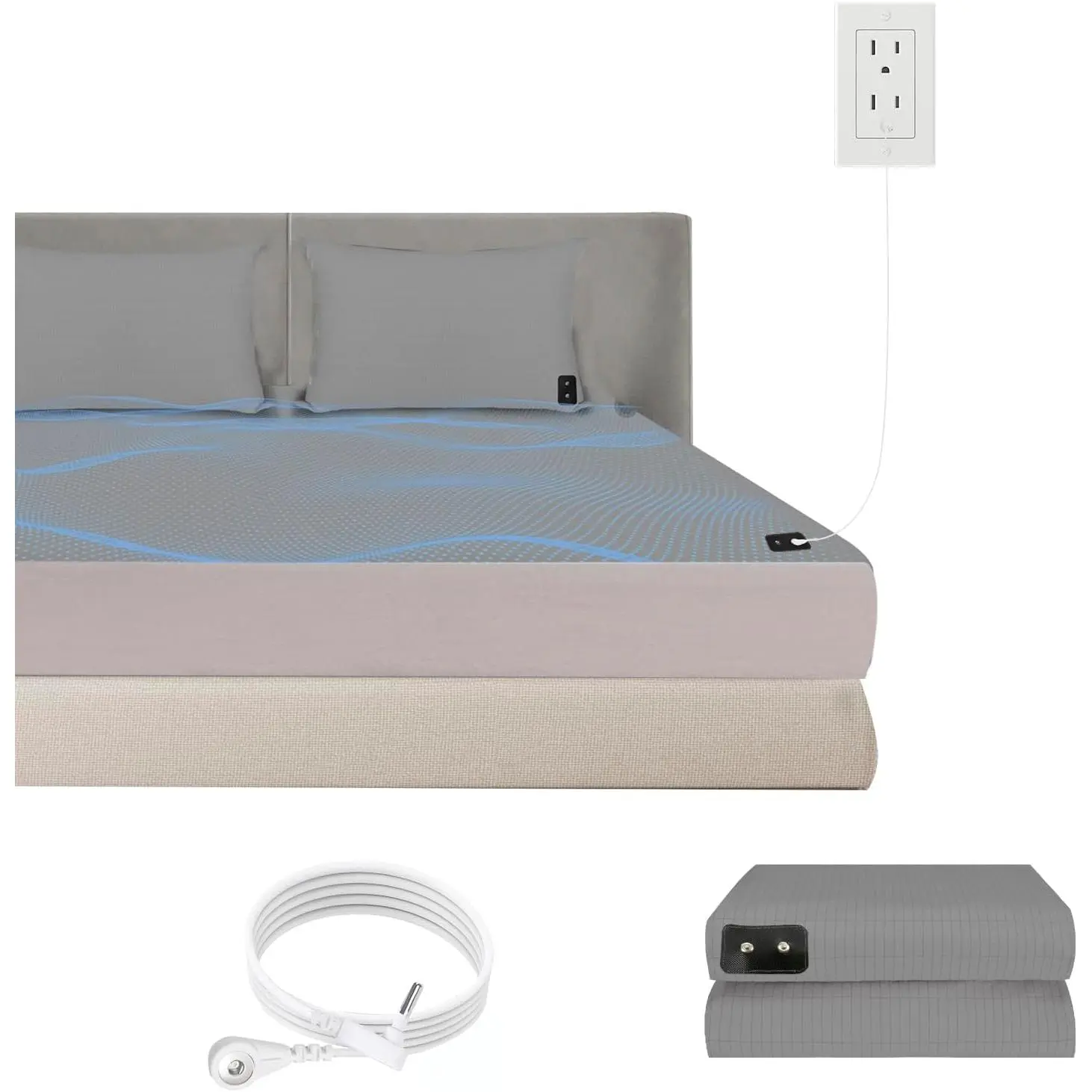 SYLAYRI Grounding Sheets Organic Cotton Grounding Bed Sheets Silver Fiber Grounding Mat for Sleep with 15ft Cord Improve Sleep Reduce RA Back Neck Pain Gray