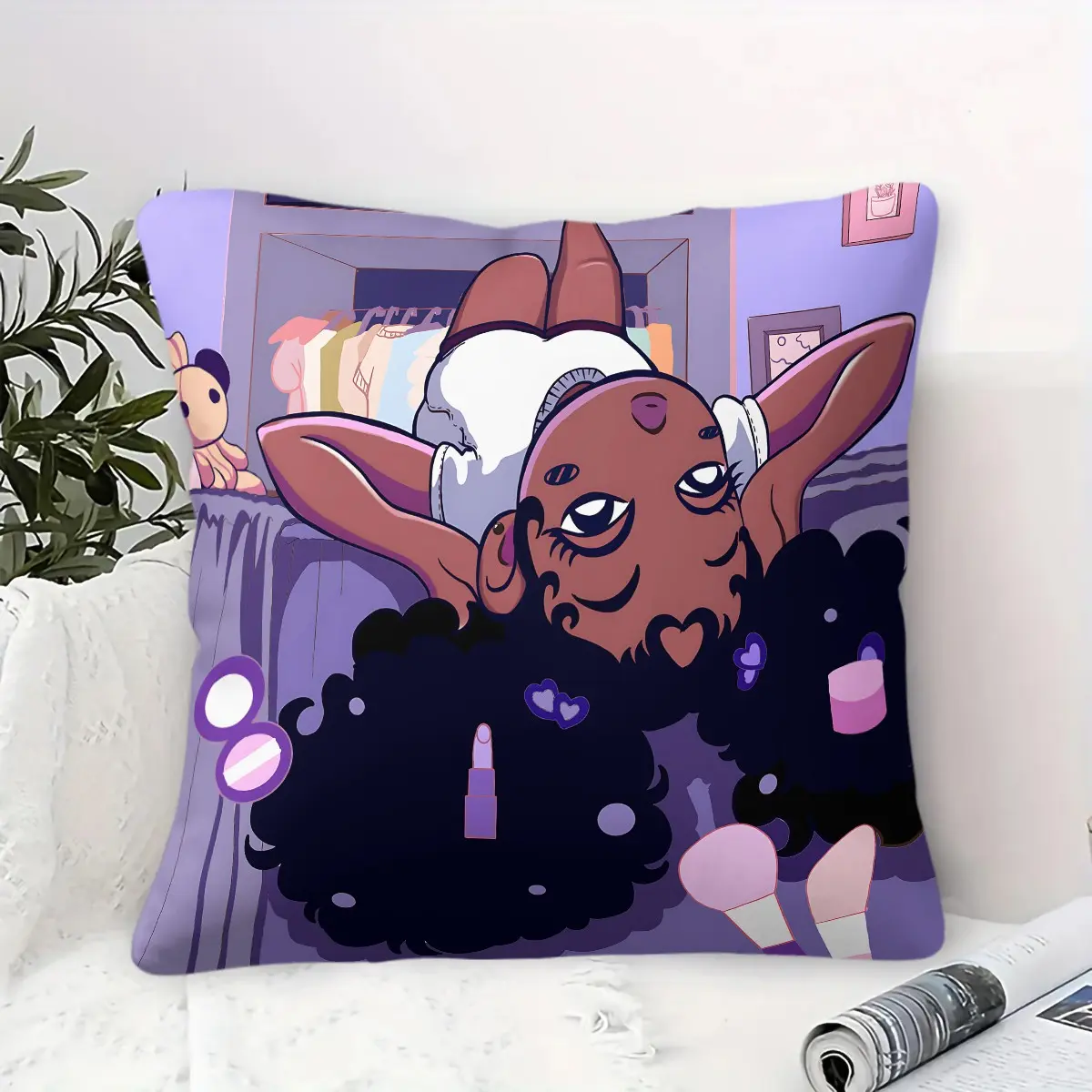 Y2K Aesthetic Black Girl Magic Throw Pillow,Purple Kawaii Melanin Makeup Girl Print Decorative Cushion,Soft Cozy Square Accent Pillow for Bedroom Couch Sofa Dorm Living Room Office Decor,Soft Cushions,Perfect Gift for Teen Girls & Y2K Art Lovers
