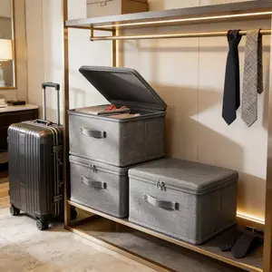4 Foldable Storage Boxes with Zipper & Handles – Stackable Home Organizer Bins for Closet, Kitchen, Bathroom & Office
