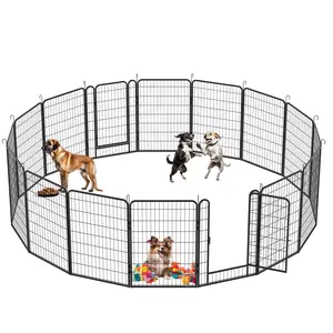 16 Panels Heavy Duty Metal Playpen with door,39.37"H Dog Fence Pet Exercise Pen for Outdoor Ramp High Beds and Couches sized cat tree Elevated Cooling Pressure Mounted Wide Safety Baby Gate Acrylic Clear Puppy Play Extra Portable Yard Gothic Coffin