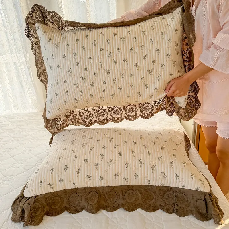 Double-Layer Lace Pillowcases Set, Anti-Stain French Frill Design, DIY Options Available, Suitable for Bedroom & Guest Room, All Seasons Use, Bed Linens