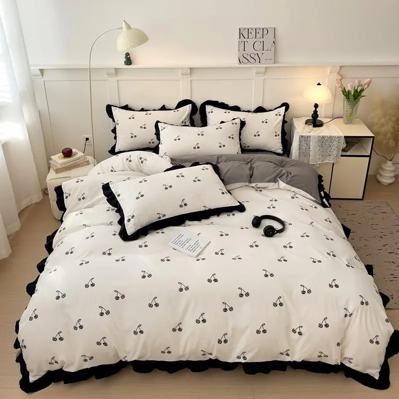 Cherry Pattern Bedding Set, Decorative Bedding Set, 1 Count Bedspread & Pillowcase without Filler, Soft Comfortable Bedding Set for Home Bedroom, Soft Bedding Sets, Comfy Bedding Set