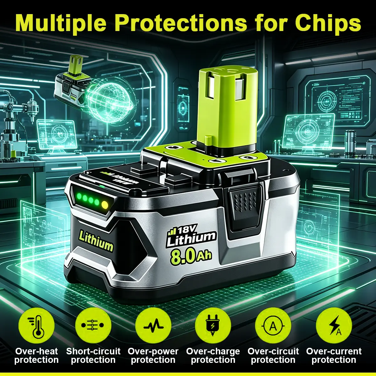2-PACK 8000mAh 18V Replacement Battery For Ryobi 18V Battery High Capacity 18V Lithium-ion Battery P102 P103 P104 P105 P106P108 P107 P109 P101 For Cordless Power Tools