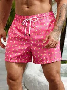Men's Banana Print Shorts, High Saturation Bright Color, Quick-Dry Breathable Wrinkle-Resistant Fabric, Loose Five-Pocket Design, Summer Fashion