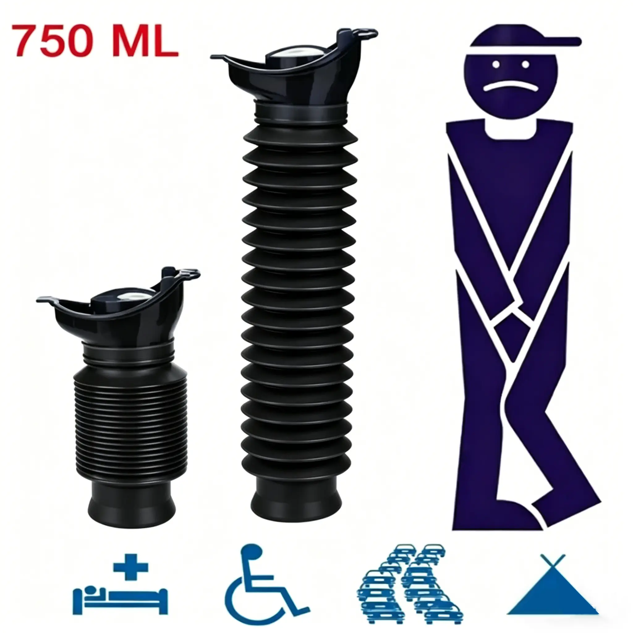Pee Bottles for Men, Portable Urinal for Men, Collapsible Urine Bottle 750ML, Car Urinals for Men and Women, Emergency Urinal Shrinkable Pocket Toilet for Travel, Camping, Traffic Jam, Road Trips