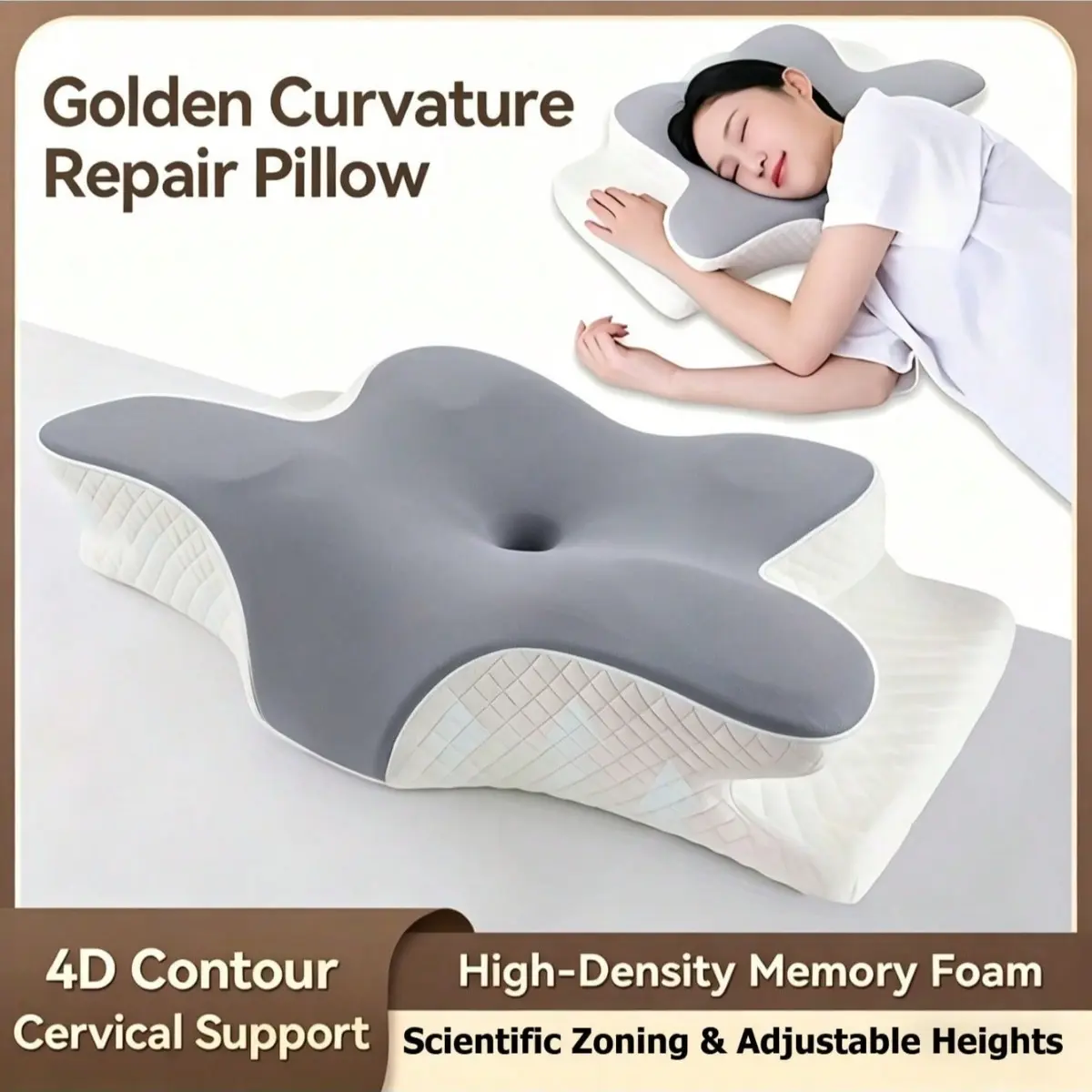 Ergonomic Memory Foam Pillow, Orthopedic Neck Support Pillow, Contour Curved Pillow, Multi-Sleep Position Pillow, Side Back Stomach Sleeper Pillow, Valentine Gift for Men Women, Cervical Support Pillow, Comfort Sleep Pillow