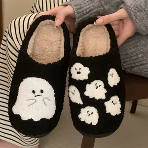 Halloween Cute Ghostface Slippers Women Men Warm Fuzy Spooky House Slides for Indoor Outdoor Autumn Winter Walking Shoes