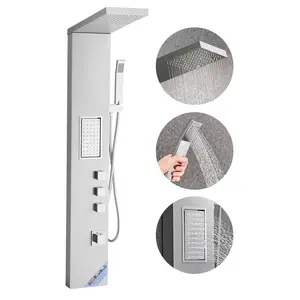 Shower Panel Tower System In Stainless Steel Column With Rainfall Head, Massaging Body Jets, 3-Mode Settings, High-Pressure Water Delivery, Easy Install, Contemporary Bathroom Spa Fixture, Space-Saving Wall Mounted Design